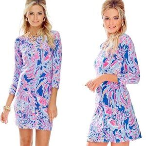 Lilly Pulitzer UPF 50+ Sophie Shrimply Chic Pink Purple Coral 3/4 Dress Sz S GUC